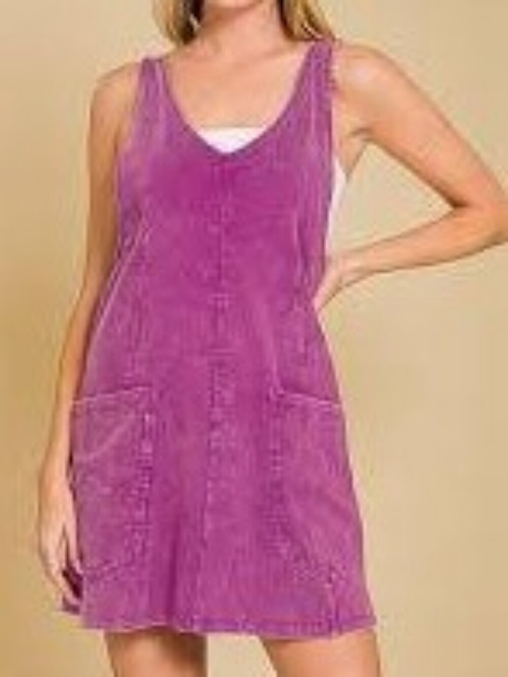Zenana Outfitters Plum Acid Washed Overall Mini Dress
